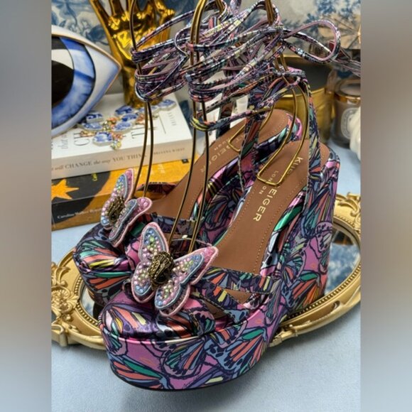 🆕 KURT GEIGER LONDON 🧿 NWOB Butterfly Wedge Heel with Ties, Sz 37 US 7 - Picture 13 of 15